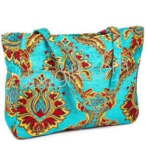 Double Pocketed Tapestry Turkish Beach Bag - Turquoise