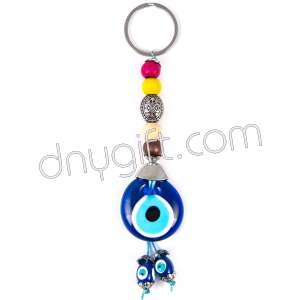 Wooden Beaded Turkish Keychain With Evil Eye