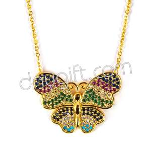Zirkon Kaplama Kelebek Altın Kolye