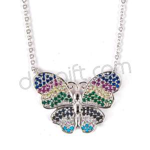Zirkon Kaplama Kelebek Gümüş Kolye