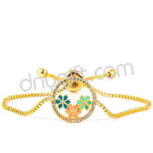 Zirkon Kaplama Çiçekli Bileklik Altın  Rengi