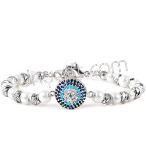 İnci Bileklik Nazarlı Gümüş Rengi