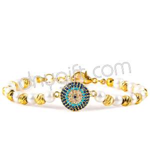 İnci Bileklik Nazarlı Altın Rengi