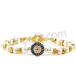 İnci Bileklik Nazar Altın Rengi