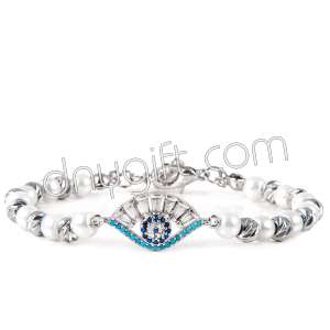 İnci Bileklik Göz Gümüş Rengi