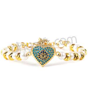 İnci Bileklik Kalp Altın Rengi
