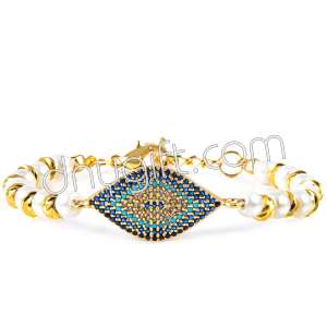 İnci Bileklik Taşlı Göz Altın Rengi