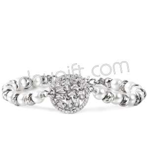 İnci Bileklik Taşlı Gümüş Rengi