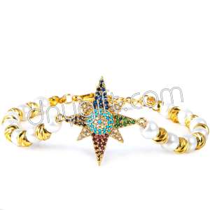 İnci Bileklik Taşlı Altın Rengi