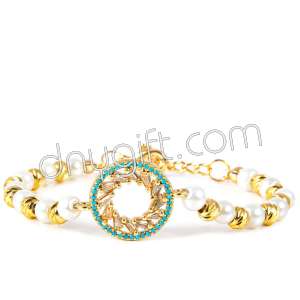 İnci Bileklik Taşlı Altın Rengi