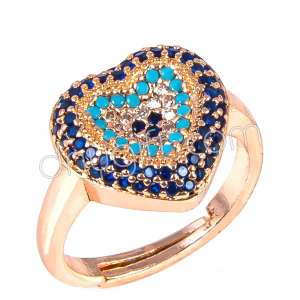 Zirkon Taşlı Nazarlı Kalp Yüzük