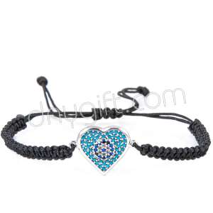 Zirkon Taşlı Makrome Örgülü Kalp Bileklik