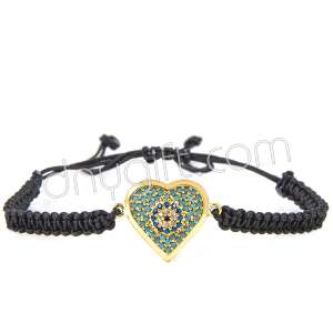 Zirkon Taşlı Makrome Örgülü Kalp Bileklik