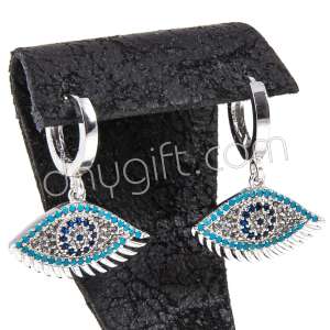 Zirkon Taşlı Nazarlı Göz Küpe