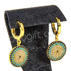 Zirkon Taşlı Nazarlı Küpe