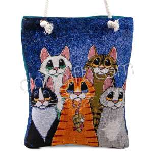 Goblen Otantik Kedi Desenli Heybe Çanta
