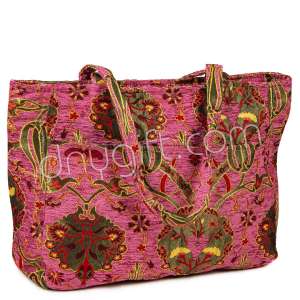 Çift Cepli Plaj Çantası Pembe Laleli