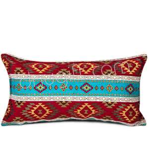 30x60 Minder Kilim Desen Turkuaz Kırmızı