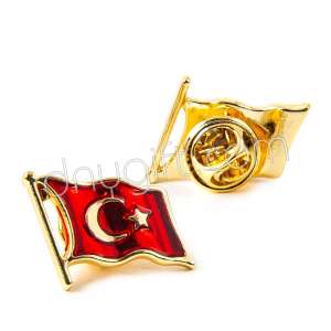 Türk Bayrağı Rozet Altın Rengi
