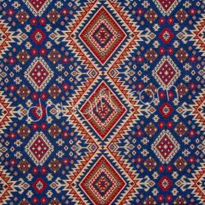 Goblen Kilim Desenli Kırmızı Lacivert Kumaş