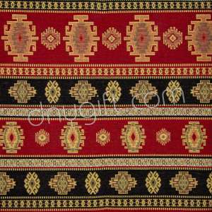 Goblen Kilim Desenli Kırmızı Siyah Kumaş