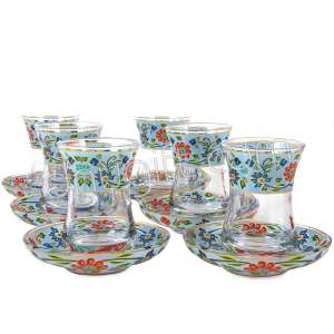 Petek Çini Desenli  6 Lı Çay Bardak Seti