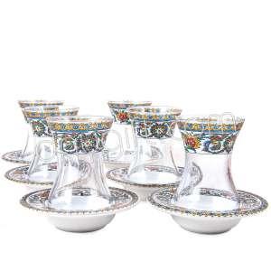 Çini Desenli Ufo 6 Lı Çay Bardak Seti