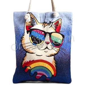 Kedi Desenli Heybe Çanta