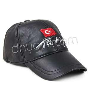 Deri Türkiye Nakışlı Şapka Siyah