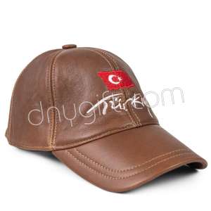 Deri Türkiye Nakışlı Şapka Kahverengi