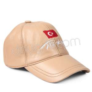Deri Türkiye Nakışlı Şapka Bej