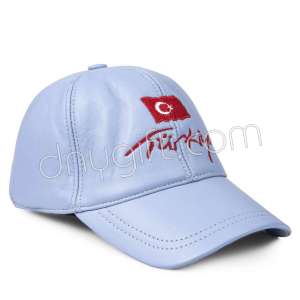 Deri Türkiye Nakışlı Şapka Mavi