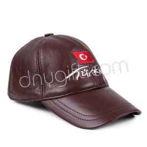 Deri Türkiye Nakışlı Şapka Bordo