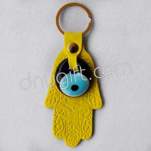 Fatima's Hand Faux Leather Key Chain Yellow