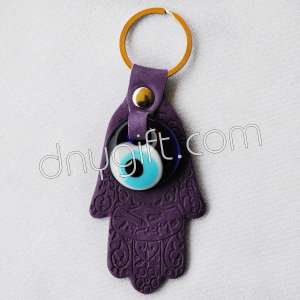 Fatima's Hand Faux Leather Key Chain Purple