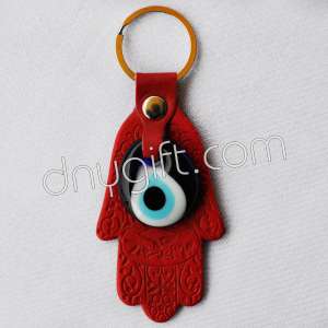 Fatima's Hand Faux Leather Key Chain Red