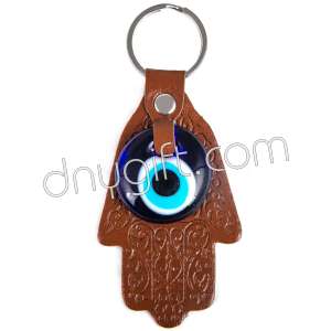 Fatima's Hand Faux Leather Key Chain Open Brown