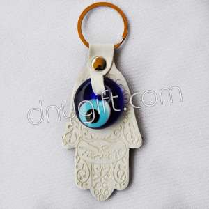 Fatima's Hand Faux Leather Key Chain White