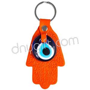 Fatima's Hand Faux Leather Key Chain Orange