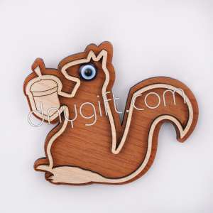 Wooden Squirrel Fridge Magnet